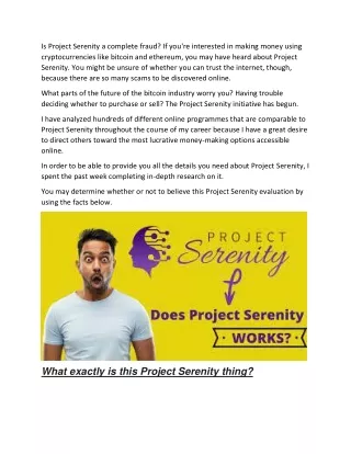 Is Project Serenity a complete fraud