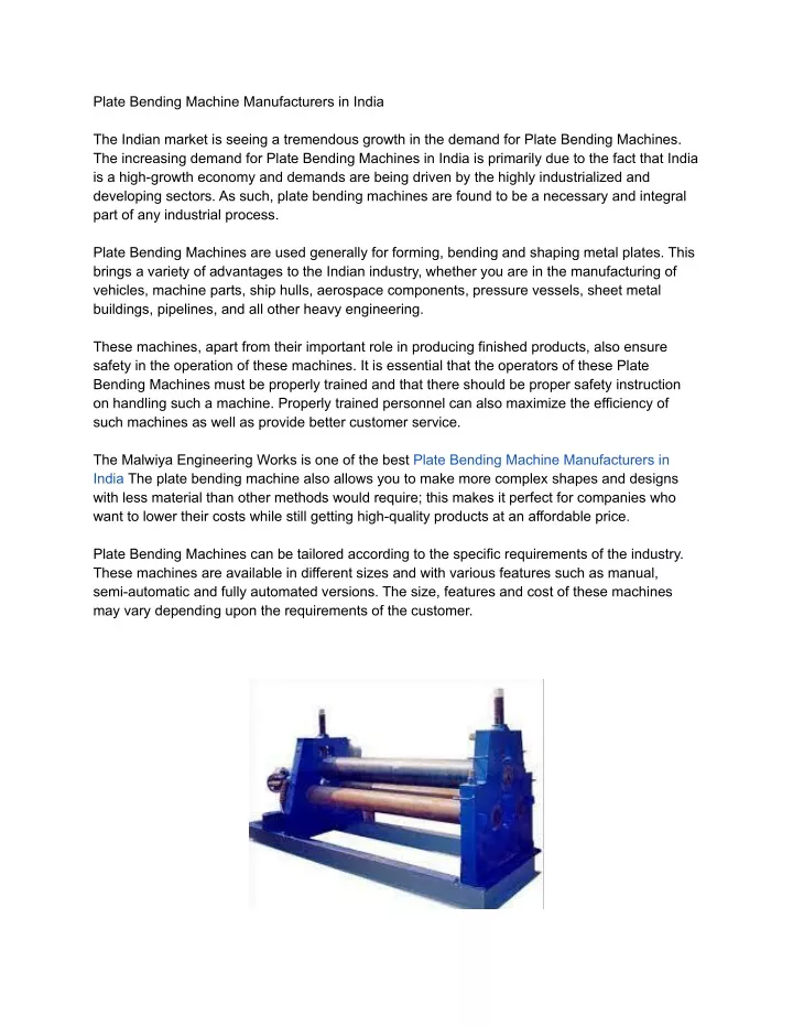 plate bending machine manufacturers in india