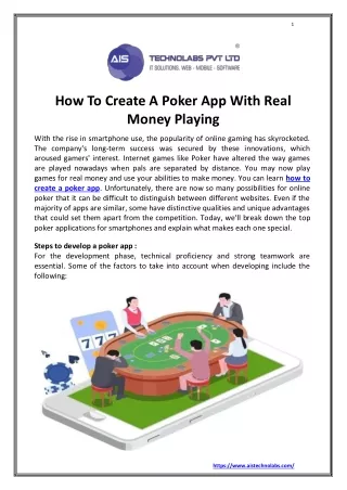 How To Create a Poker app With Real Money Playing