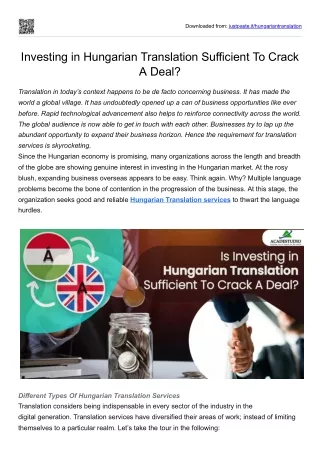 Investing in Hungarian Translation Sufficient To Crack A Deal?