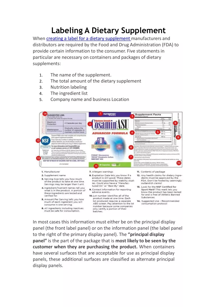 labeling a dietary supplement when creating