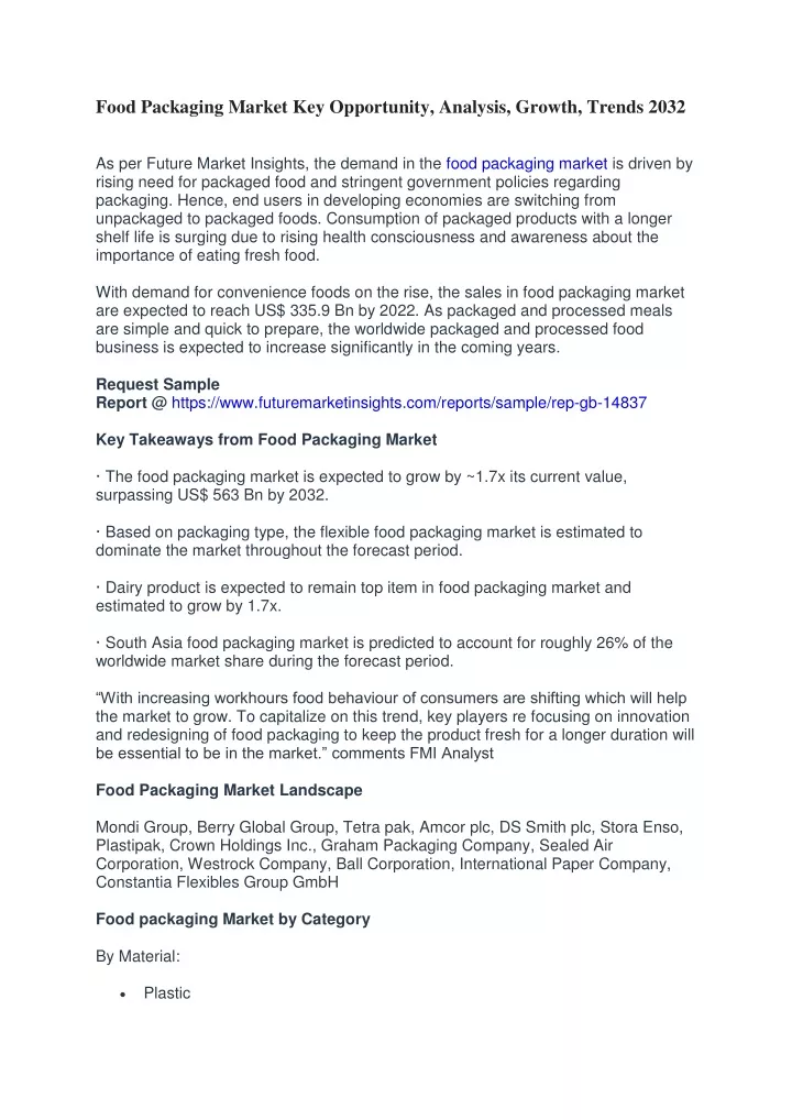food packaging market key opportunity analysis