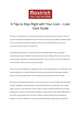 6 Tips to Stay Right with Your Liver - Liver Care Guide