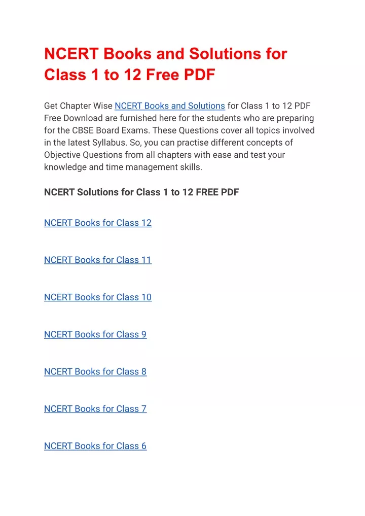 ncert books and solutions for class 1 to 12 free
