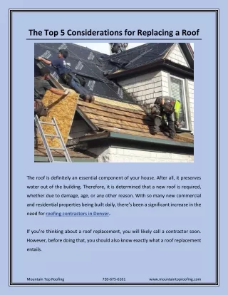 The Top 5 Considerations for Replacing a Roof