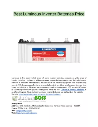 Best Luminous Inverter Batteries Price