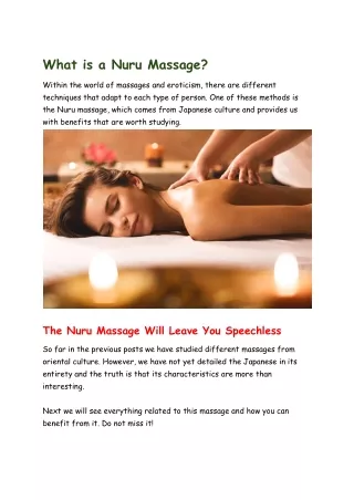What is a Nuru Massage? Discover what it consists of