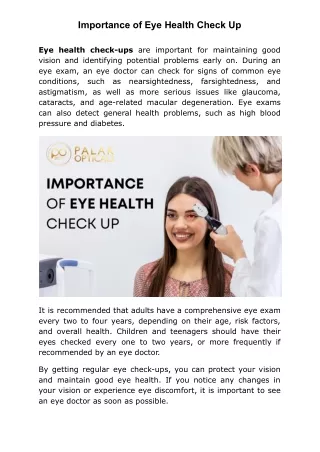 Importance of Eye Health Check Up