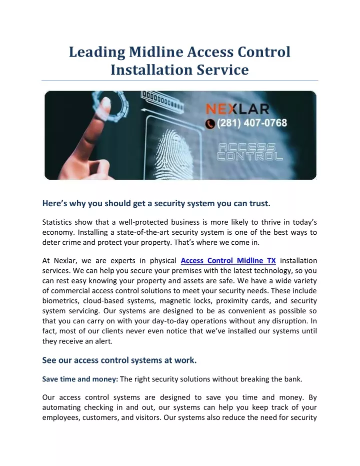 leading midline access control installation