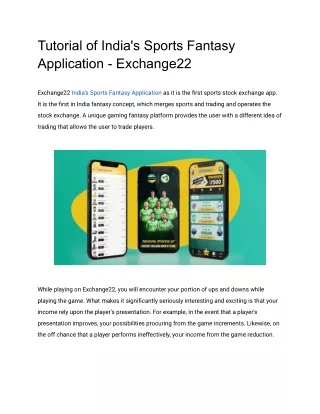 Tutorial of India's Sports Fantasy Application - Exchange22