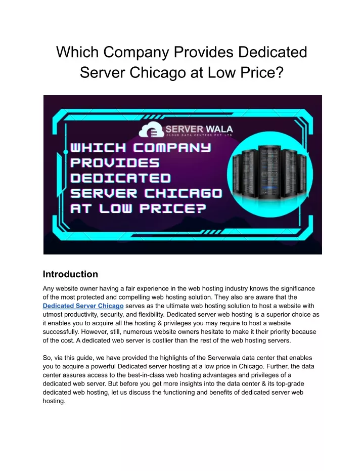 which company provides dedicated server chicago