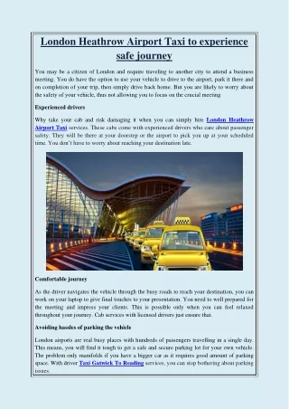 London Heathrow Airport Taxi to experience safe journey
