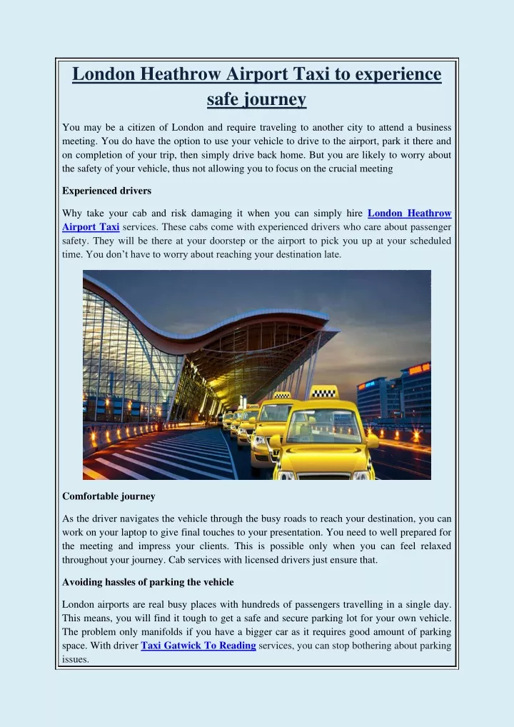 london heathrow airport taxi to experience safe