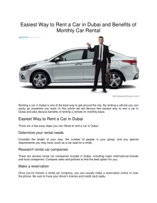 Easiest Way to Rent a Car in Dubai and Benefits of Monthly Car Rental