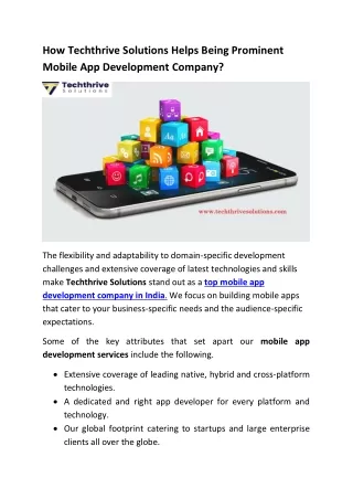 How Techthrive Solutions Helps Being Prominent Mobile App Development Company ?