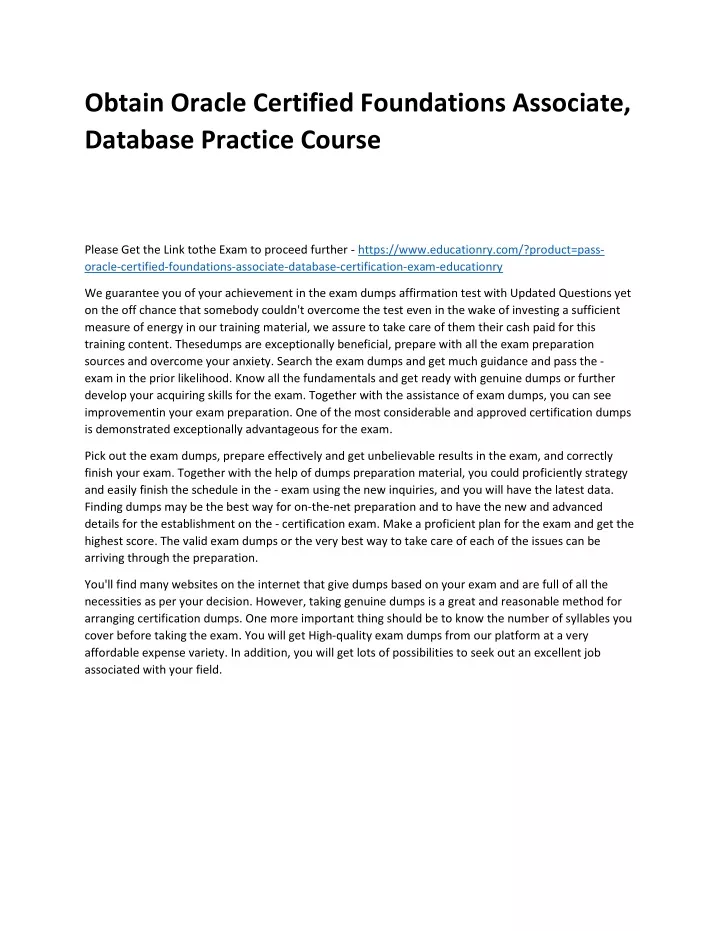 obtain oracle certified foundations associate