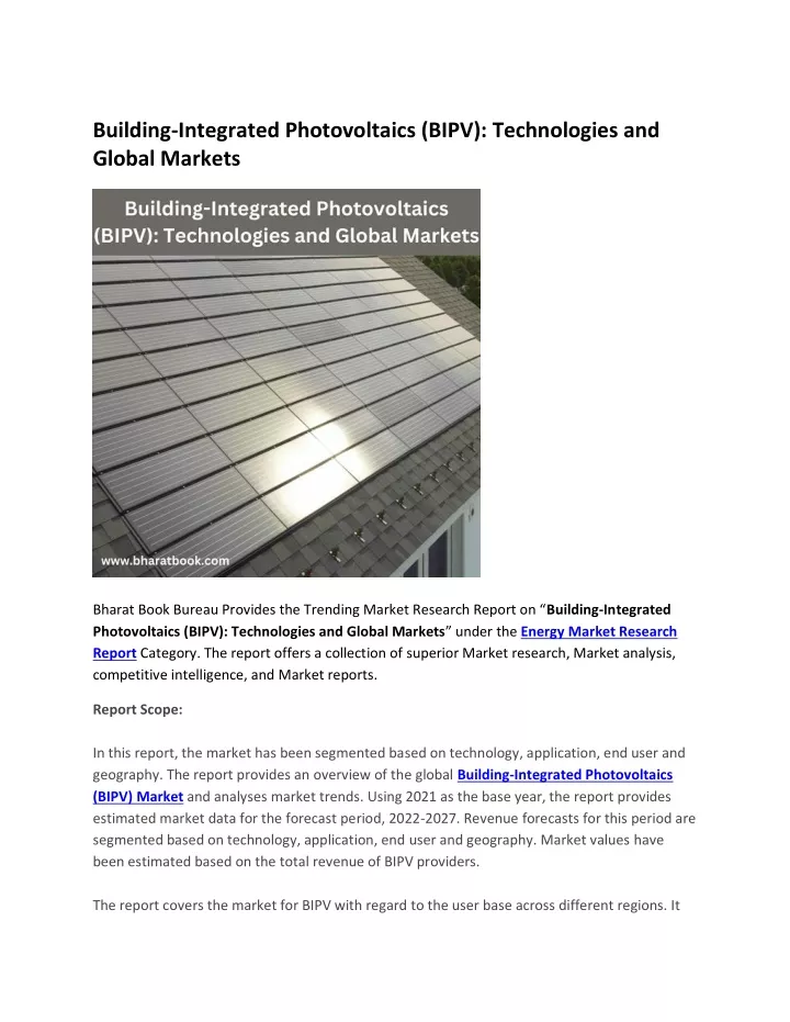 building integrated photovoltaics bipv