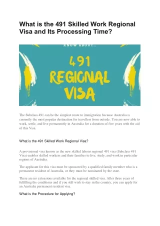 what is the 491 skilled work regional visa