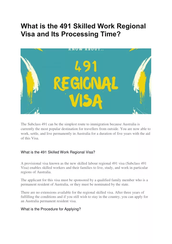 Ppt What Is The 491 Skilled Work Regional Visa And Its Processing Time Powerpoint 7756