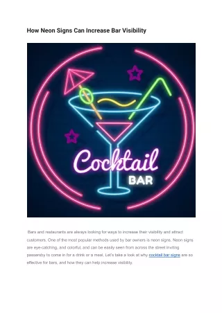 How Neon Signs Can Increase Bar Visibility