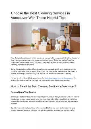 Choose the Best Cleaning Services in Vancouver With These Helpful Tips!