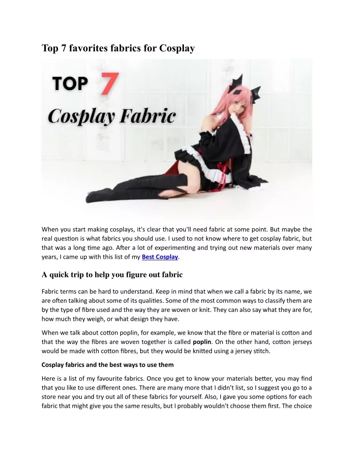 top 7 favorites fabrics for cosplay