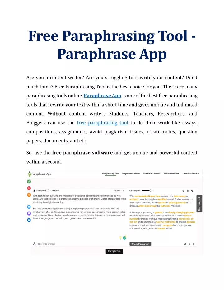 free paraphrasing tool paraphrase app