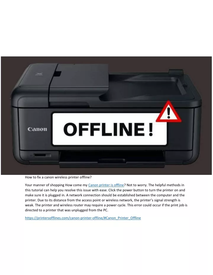 how to fix a canon wireless printer offline