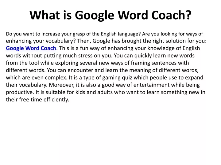 what is google word coach