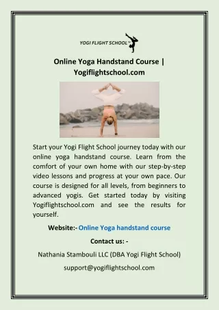 Online Yoga Handstand Course | Yogiflightschool.com
