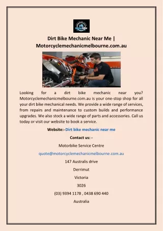 Dirt Bike Mechanic Near Me | Motorcyclemechanicmelbourne.com.au