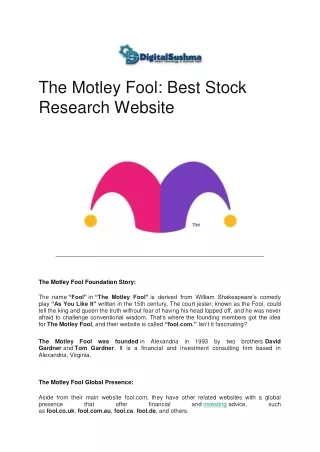 The Motley Fool: Best Stock Research Website