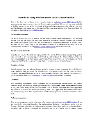 benefits in using windows server 2019 standard