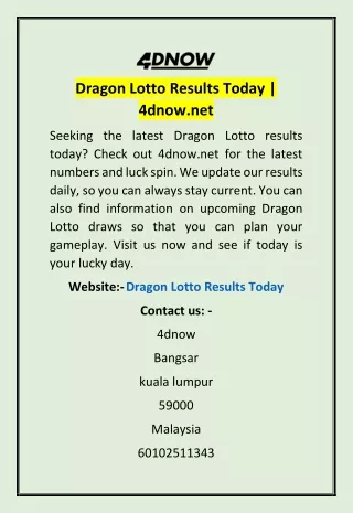 Dragon Lotto Results Today | 4dnow.net