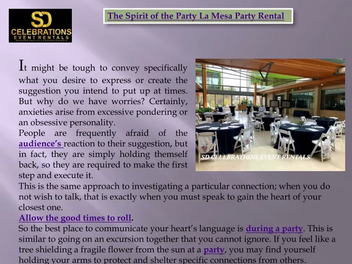 the spirit of the party la mesa party rental