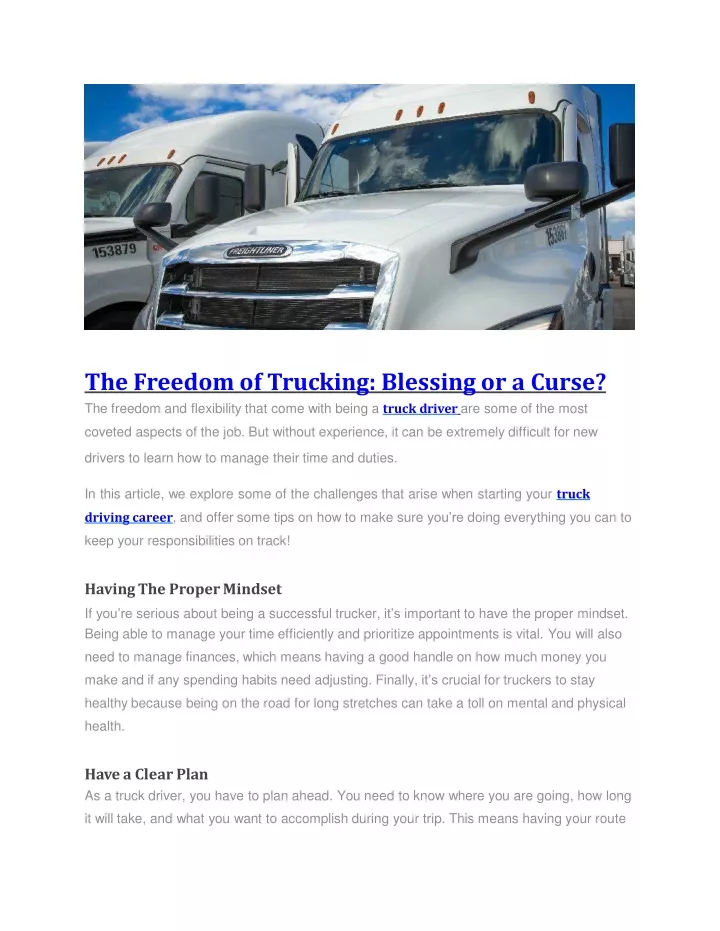 the freedom of trucking blessing or a curse