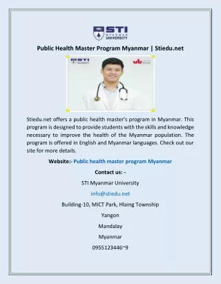 Public Health Master Program Myanmar | Stiedu.net