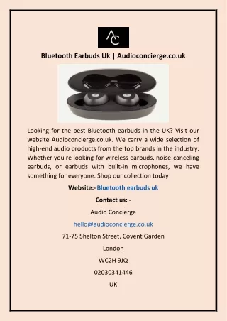 Bluetooth Earbuds Uk | Audioconcierge.co.uk