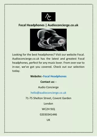 Focal Headphones | Audioconcierge.co.uk