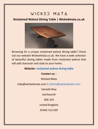 Reclaimed Walnut Dining Table | Wickedmata.co.uk
