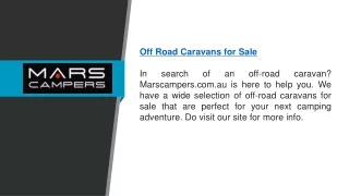 Off Road Caravans For Sale  Marscampers.com.au