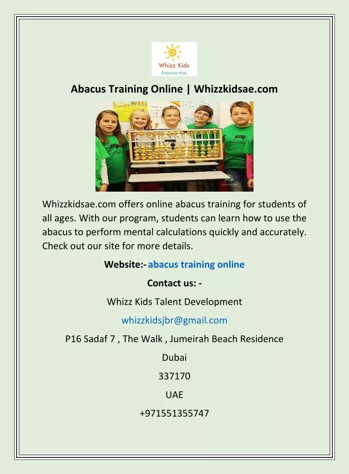 abacus training online whizzkidsae com