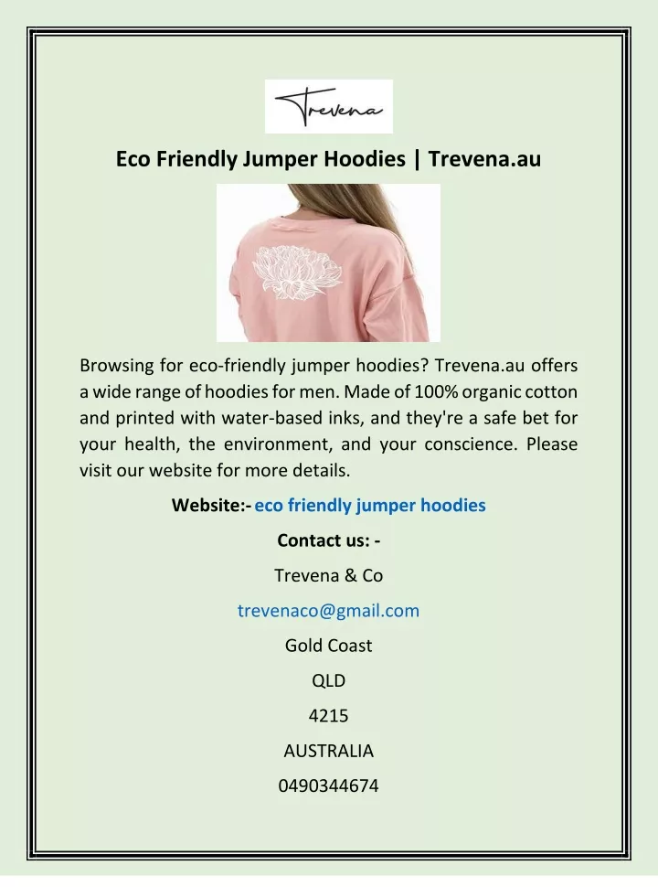 eco friendly jumper hoodies trevena au