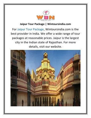Jaipur Tour Package  Wintoursindia.com