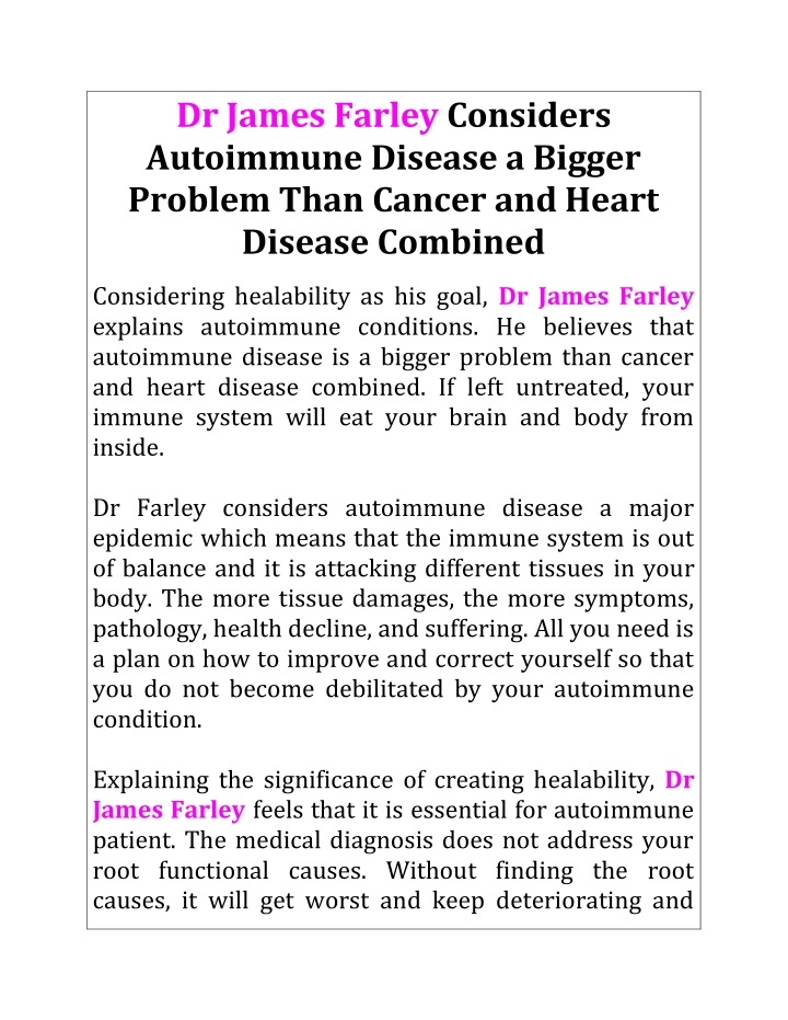 dr james farley considers autoimmune disease