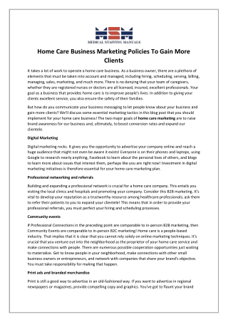 Home Care Business Marketing Policies To Gain More Clients