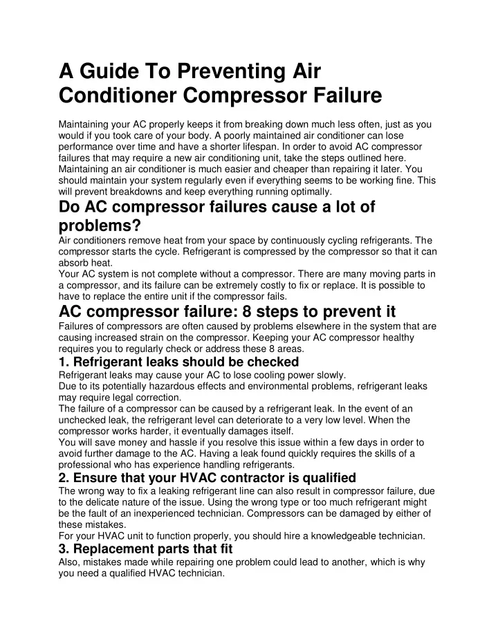 a guide to preventing air conditioner compressor