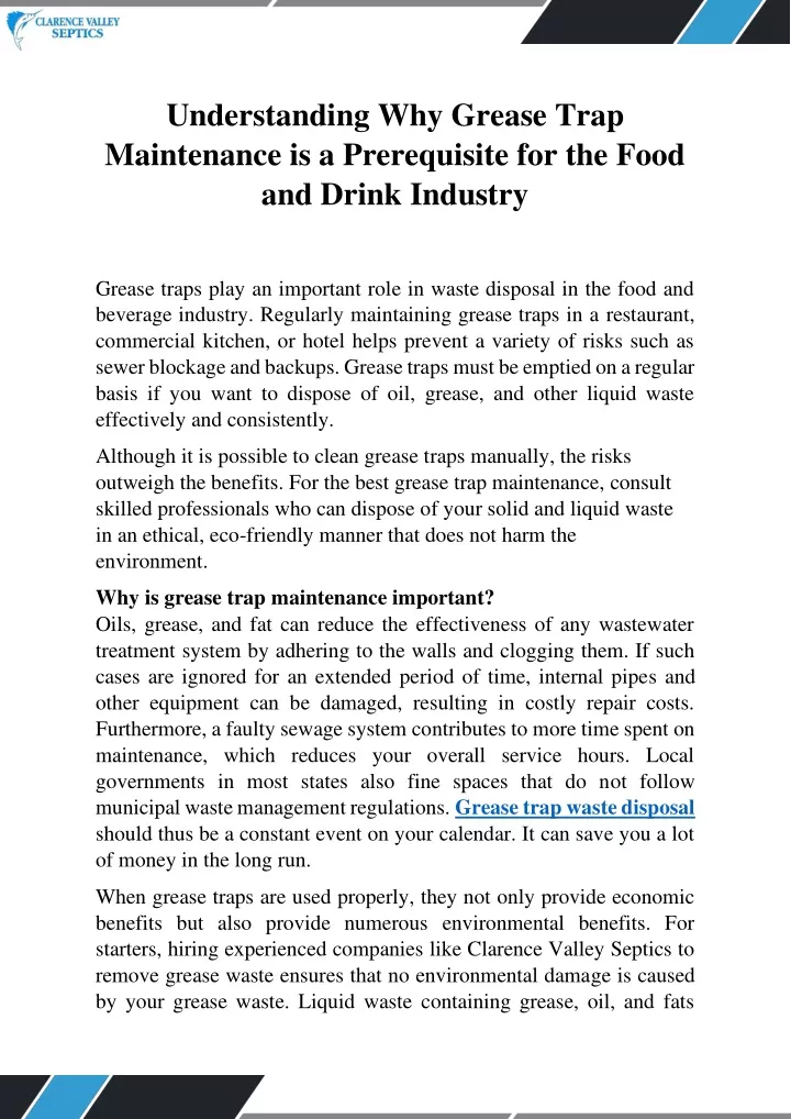 understanding why grease trap maintenance