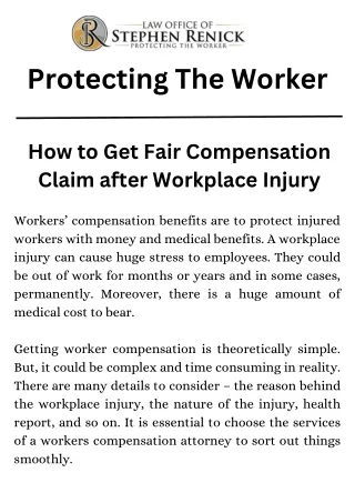 How to Get Fair Compensation Claim after Workplace Injury