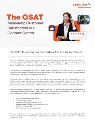 The CSAT Measuring Customer Satisfaction in a Contact Center